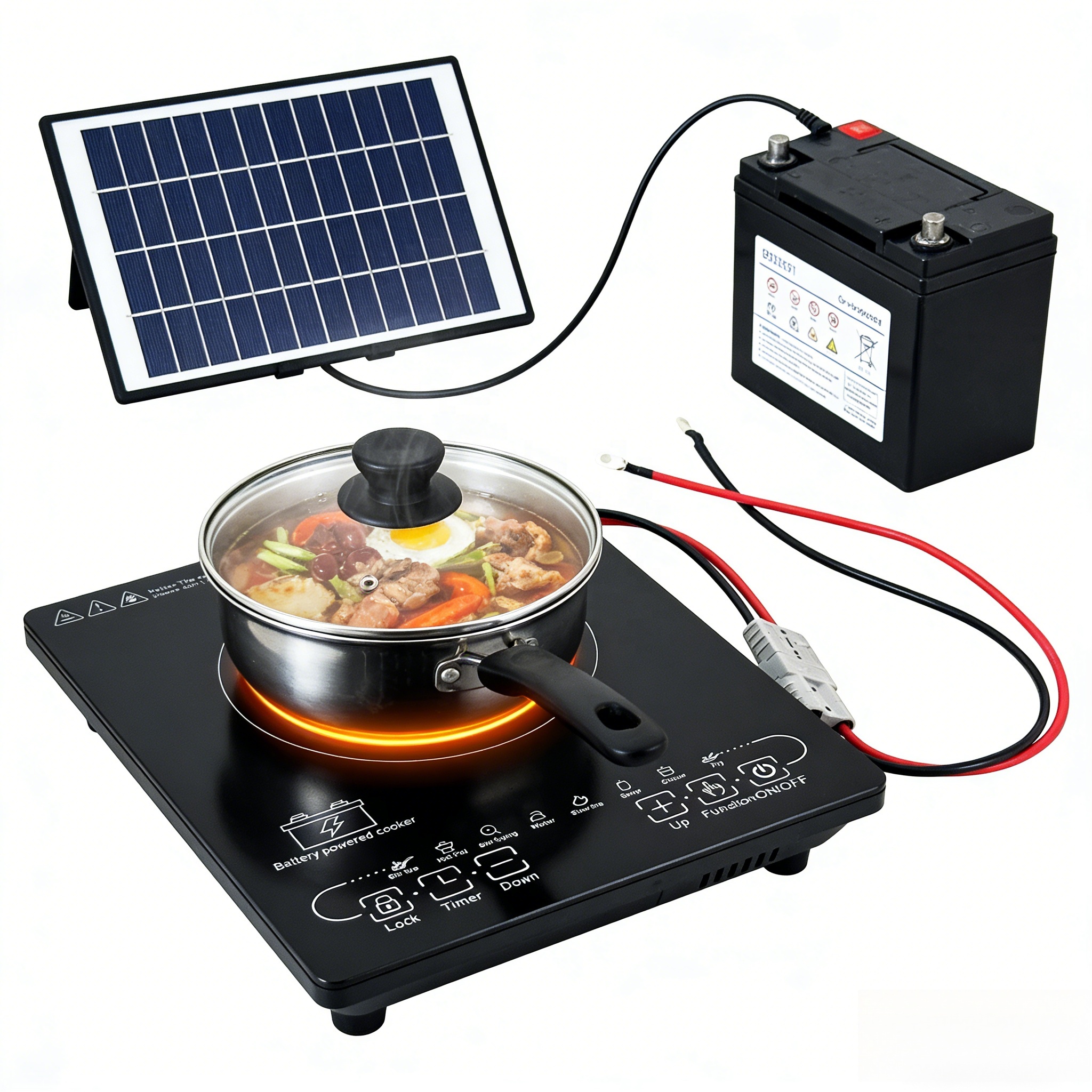 Solar &amp; Battery Powered Portable Single Burner Induction Cooker for Household Use