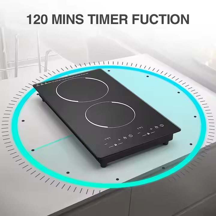 2-Burner Black Glass Built-In Induction Cooker Kitchen Home Appliances Stainless Steel Electric Ceramic Cooktop Hob Household