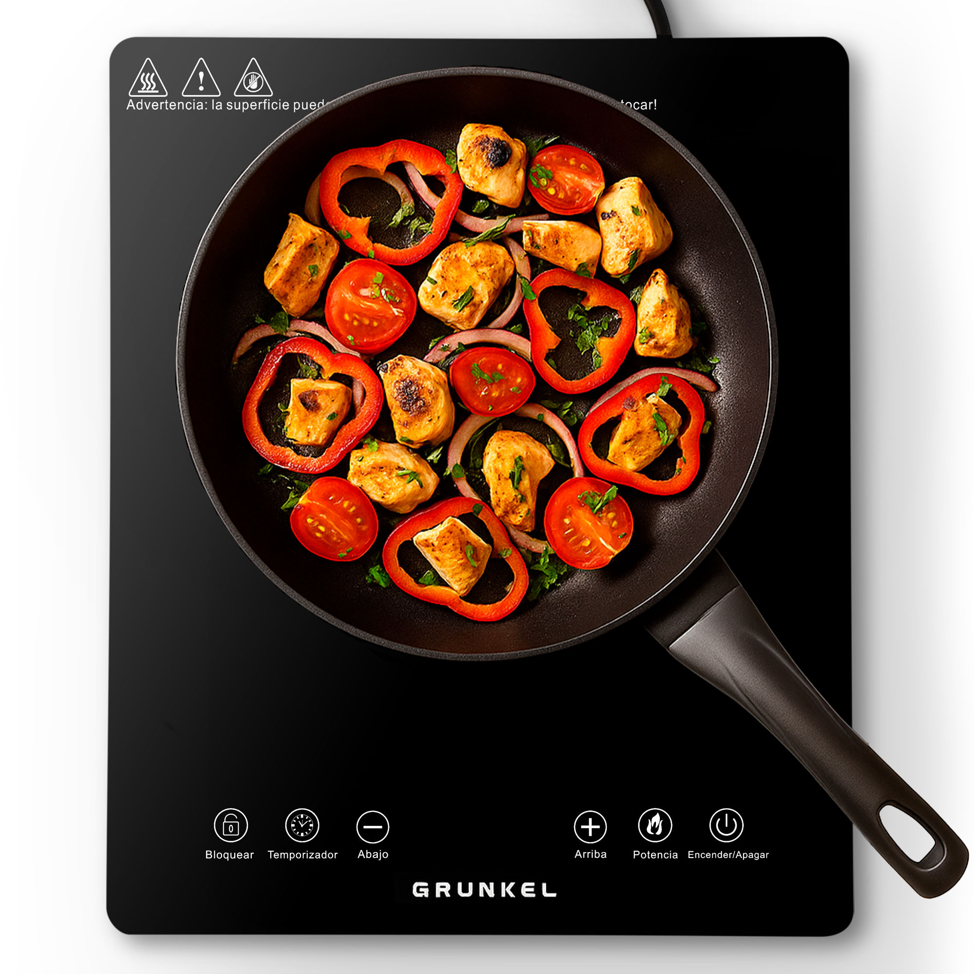 Grunkel Induction Hob 2000W 8 Power Levels Single Touch Control Toughened Glass Panel Household Electric Cooktop Kitchen