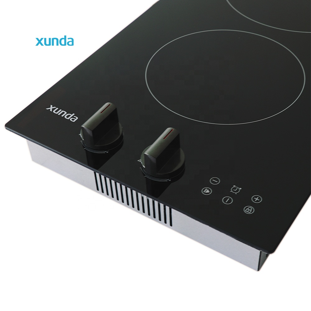Xunda 30cm 2-Zone Electric Induction Ceramic Cooktop 2-Burner Built-In Hob for Household and Hotel Black Panel Design