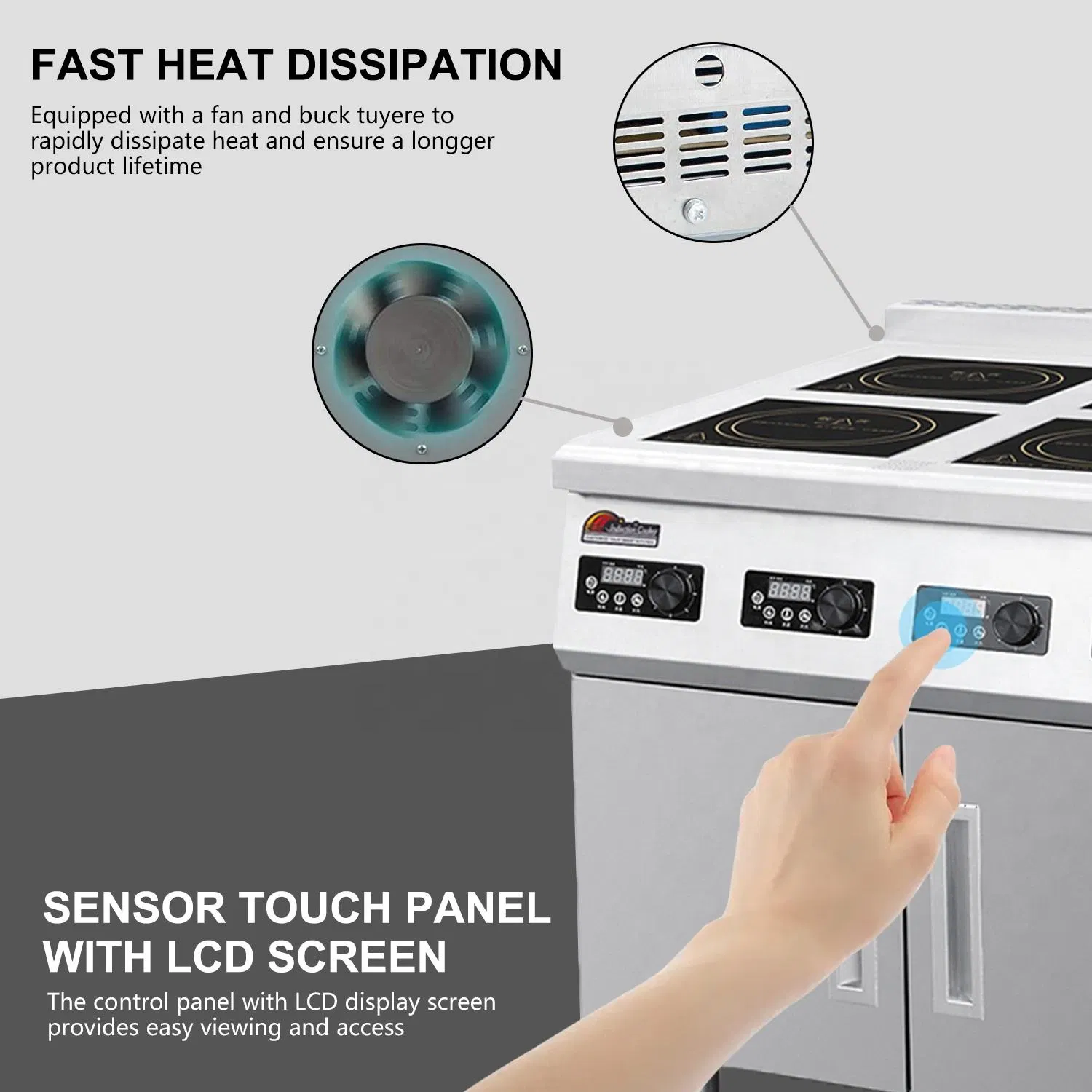Commercial 4 Burner Induction Cooktop with Cabinet Base Industrial Electric Cooking Range