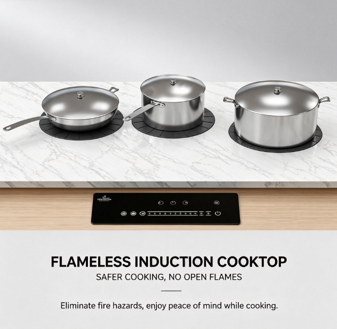 High-Efficiency Electric 3-Burner Invisible Induction Cooker Built-in Touch Control 9 Power Levels Timer Auto Shut-Off RV Ready