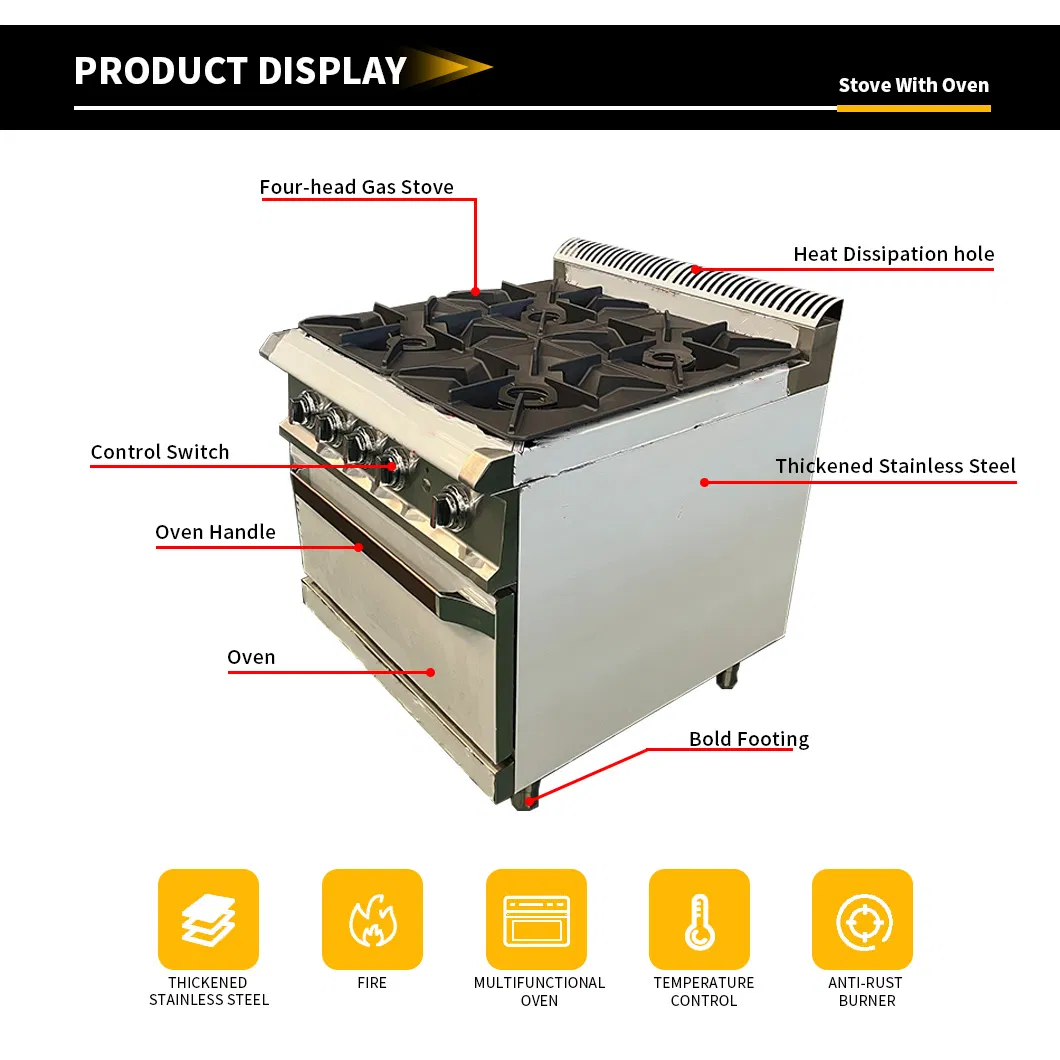 Commercial Gas Combination Stove Freestanding Stainless Steel Cooking Stove Hotel Kitchen Gas Range with 2/4 Burners