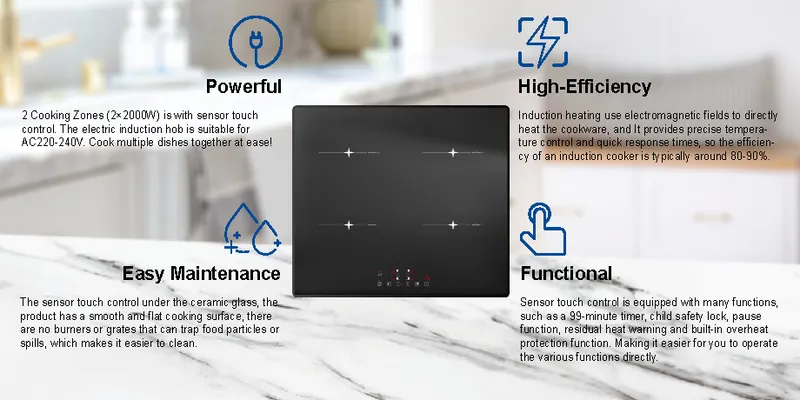 Induction Cooktop Multi Zone 4 Burner Built-in with Touch Controls