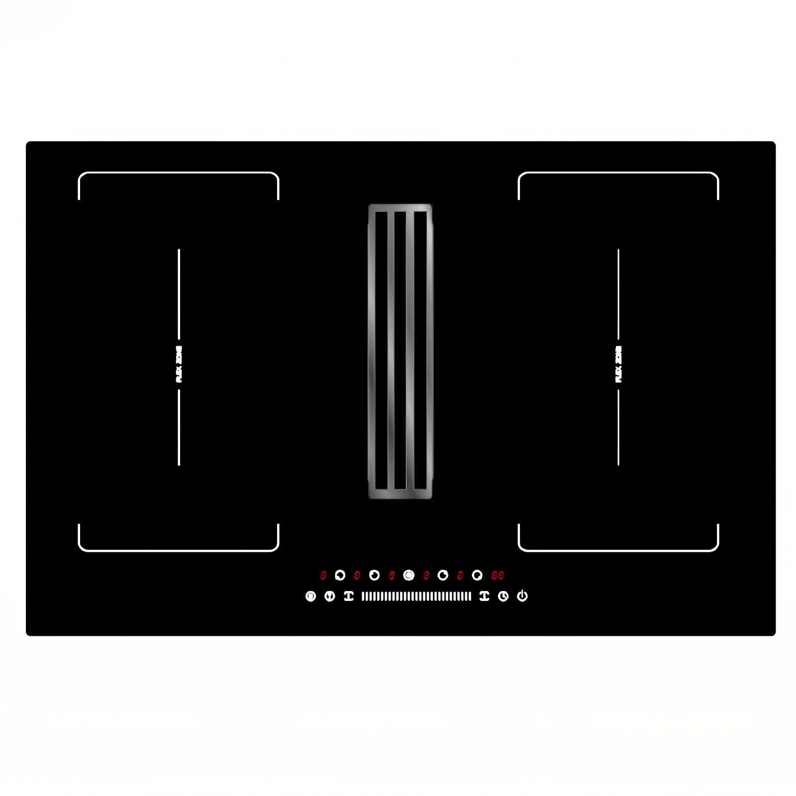 7200W Built-in Induction Cooker 4 Zones Cooktop Stove with 600Pa Downdraft Hood Touch Control Ceramic Glass Kitchen Home H604I-P