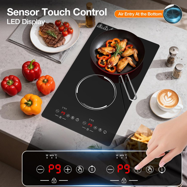 Double Induction Cooktop Portable Induction Stove Hot Plate 2 Burners Stainless Steel 9-Level Touch Control Safety Lock Auto