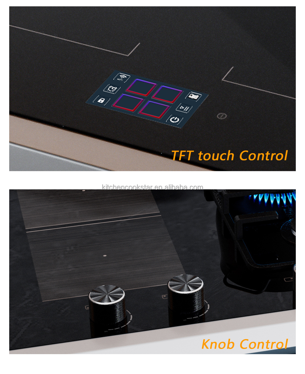 Electric Induction Cooktop 4 Heating Zones Ceramic Surface 7200W Built-In LCD TFT Touch Control Built-in WIFI for Household Use