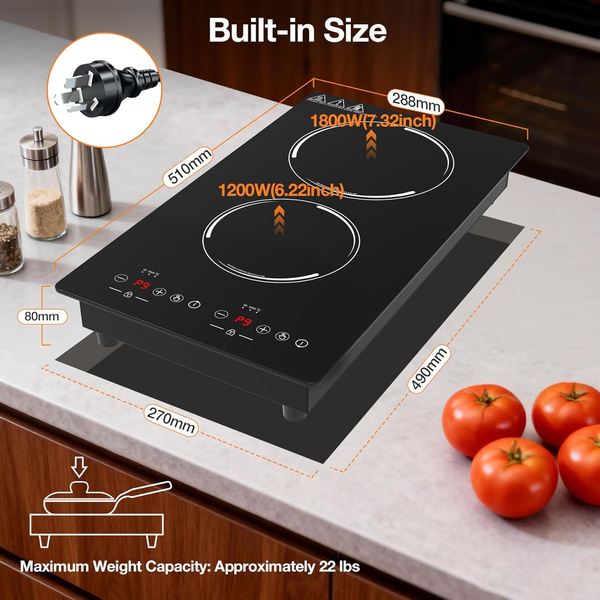 Double Induction Cooktop Portable Induction Stove Hot Plate 2 Burners Stainless Steel 9-Level Touch Control Safety Lock Auto