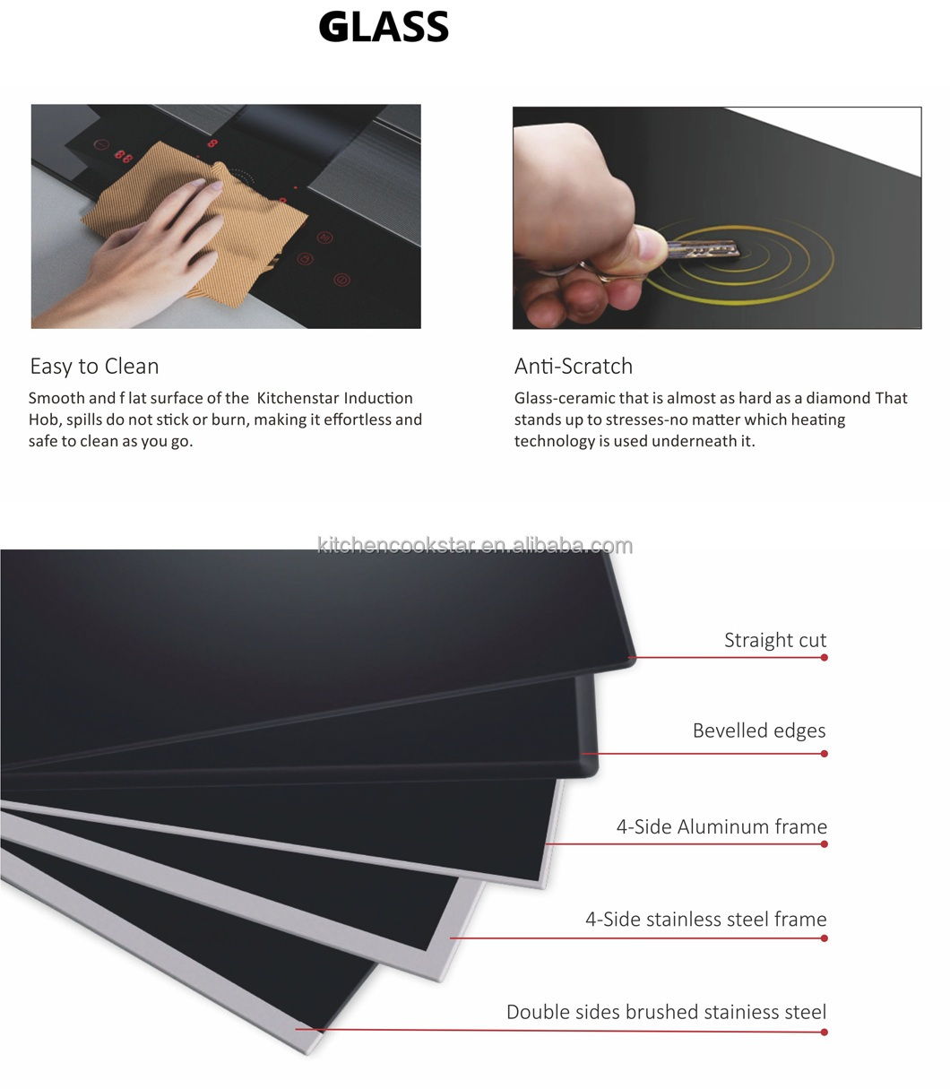 Electric Induction Cooktop 4 Heating Zones Ceramic Surface 7200W Built-In LCD TFT Touch Control Built-in WIFI for Household Use