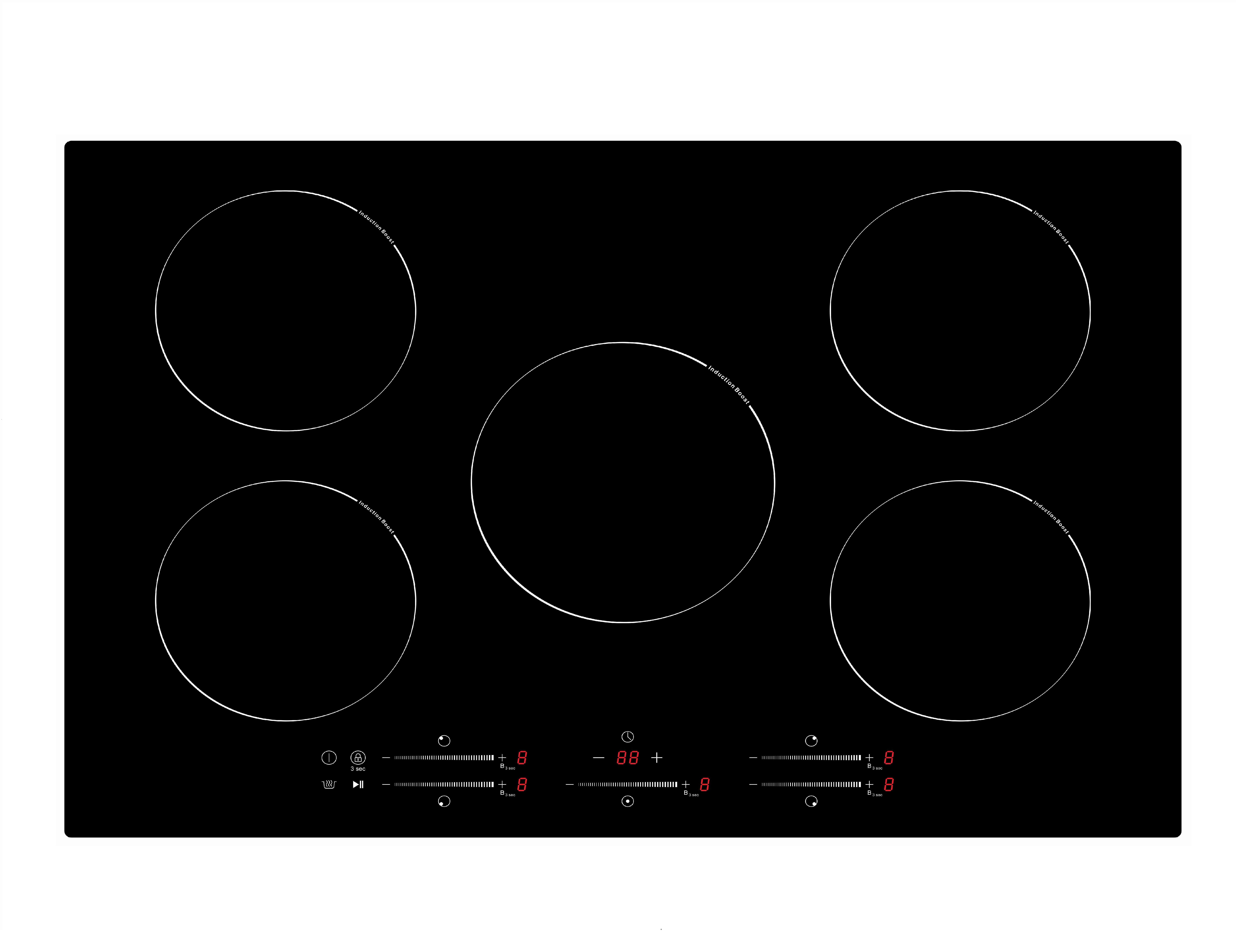 77/90cm Built-in 5-Burner Induction Cooker 5-Zone Hob with Free Zone Feature