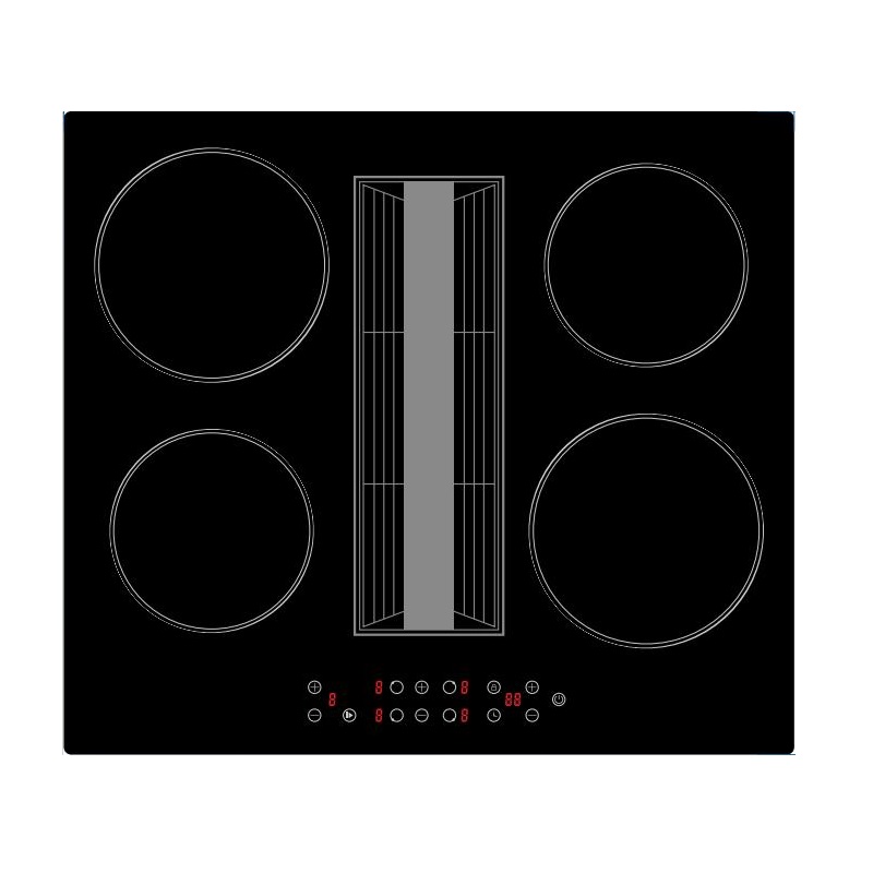 New Design Induction Hob With Built in Downdraft Extraction Hood Ceramic Glass 4 Burners Induction Cooker