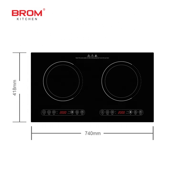 Commercial Built-In Double-Head Electric Cooktop with Crystal Plate 2-Burner Induction Cooker Multi-Function for Pots