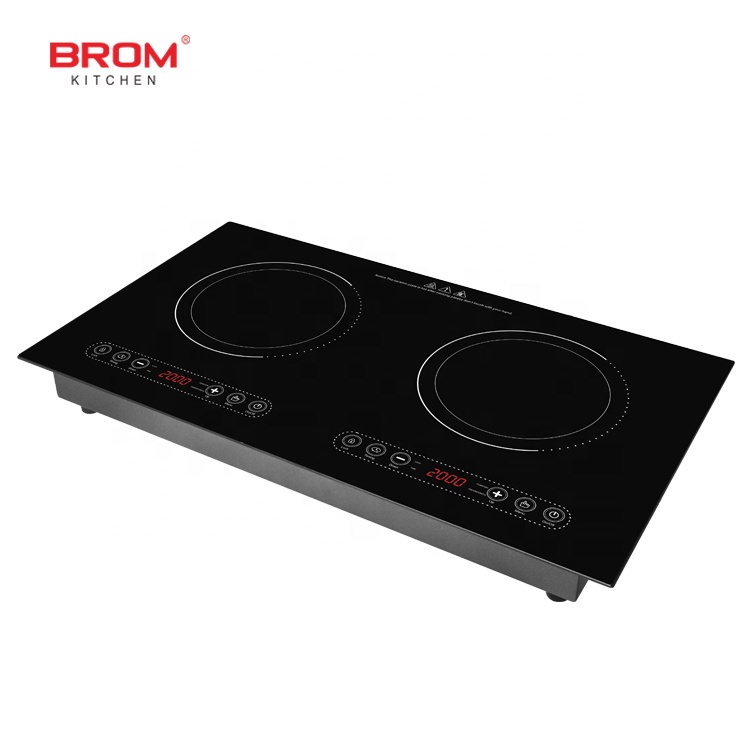 Commercial Built-In Double-Head Electric Cooktop with Crystal Plate 2-Burner Induction Cooker Multi-Function for Pots