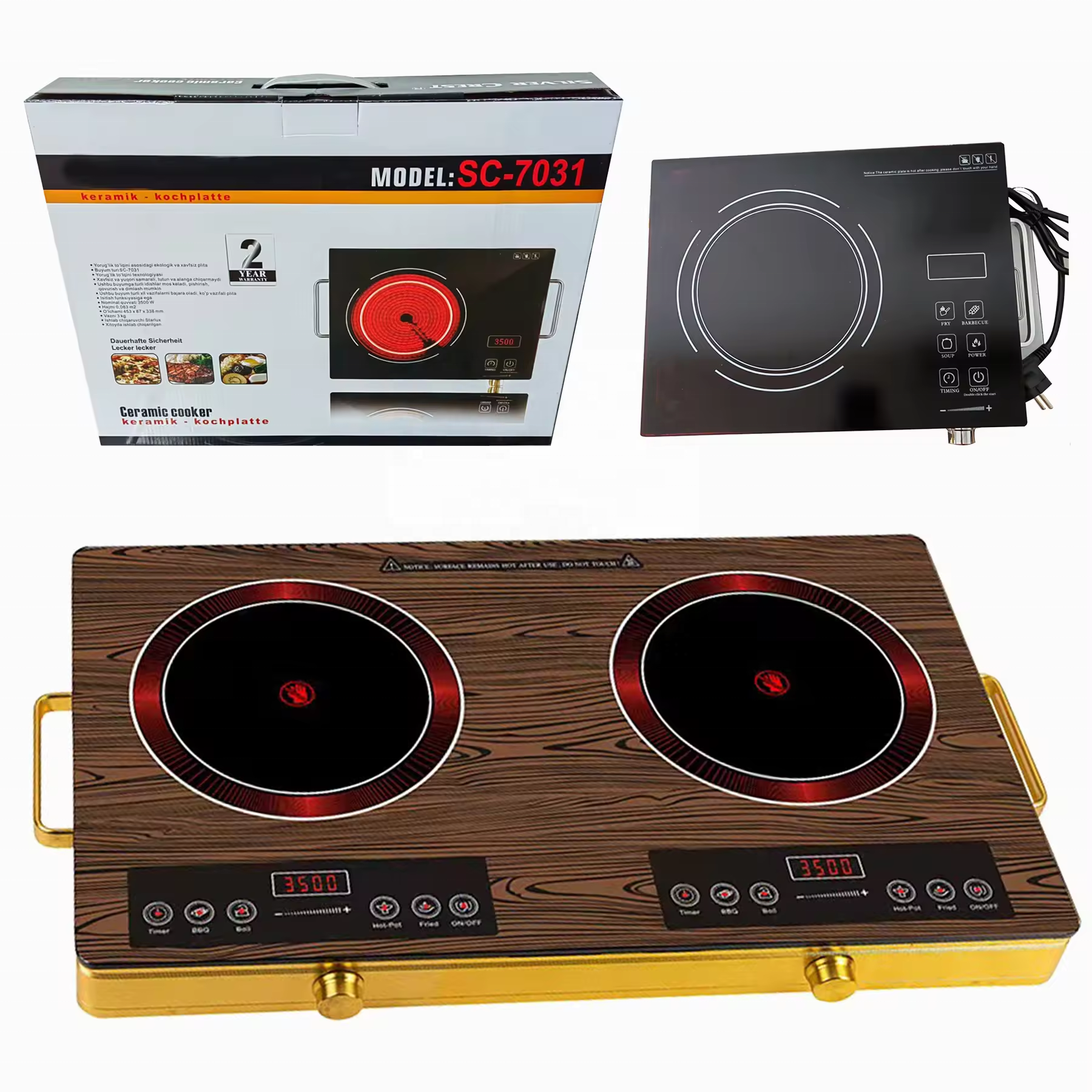 Double Silver Crest Kitchen Ceramic Stove Grill 2 Burner Cooking Electric Ceramic Stove Infrared Double Induction Cookers