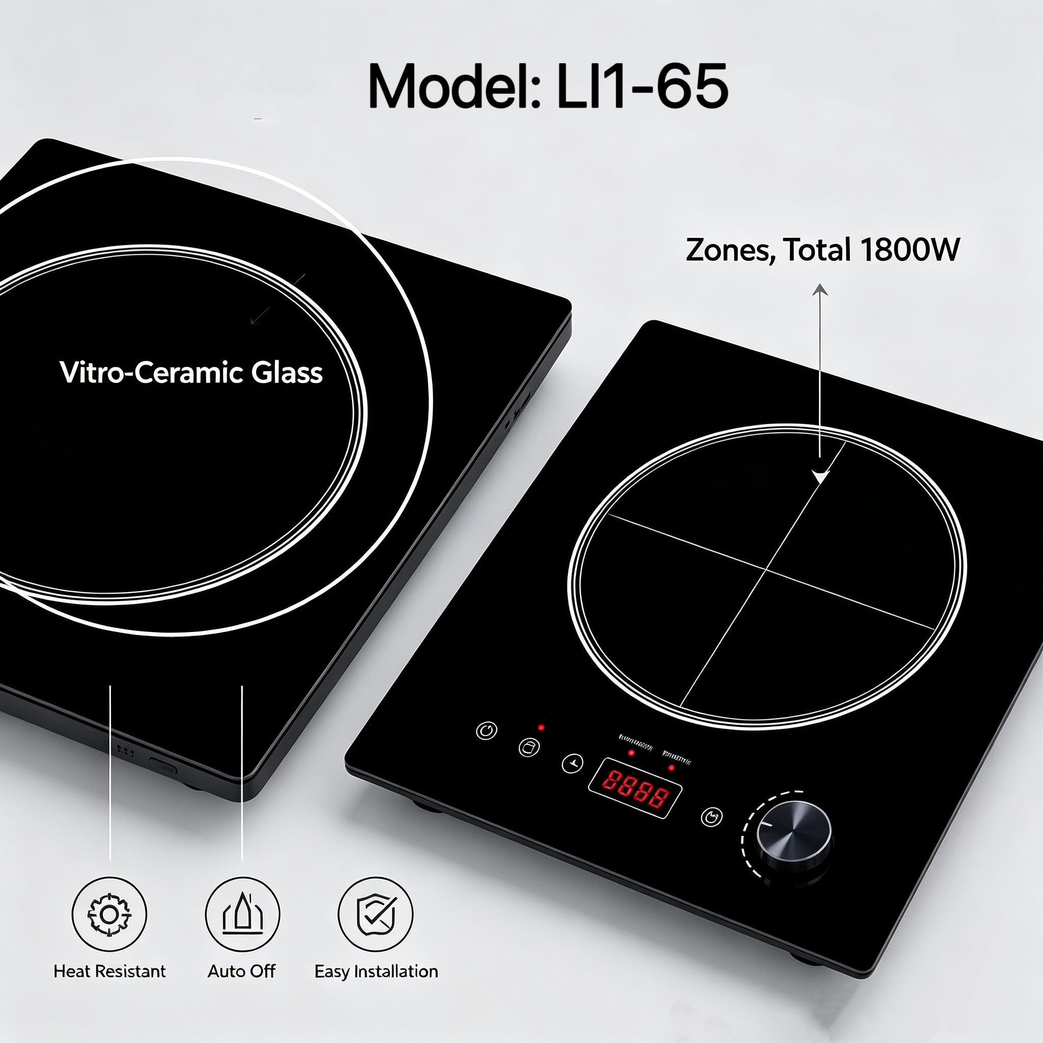 Factory Price Built-in Single Zone Induction Cooktop 1800W Vitro-Ceramic Glass Electric Cooktop