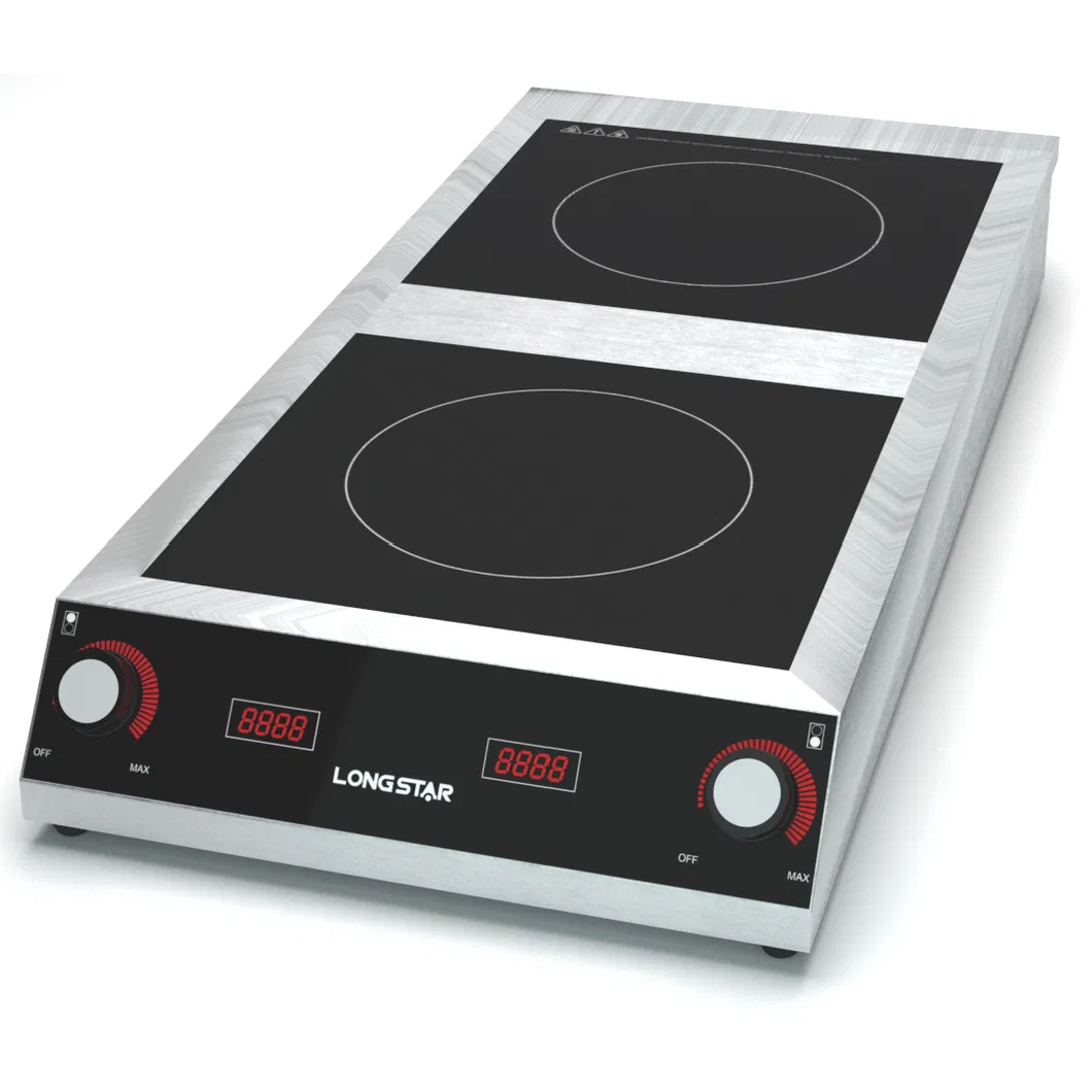 Stainless Steel Body 220V 230V 7000W Commercial Induction Cooker 2 Plate Burner 4 Digital Display