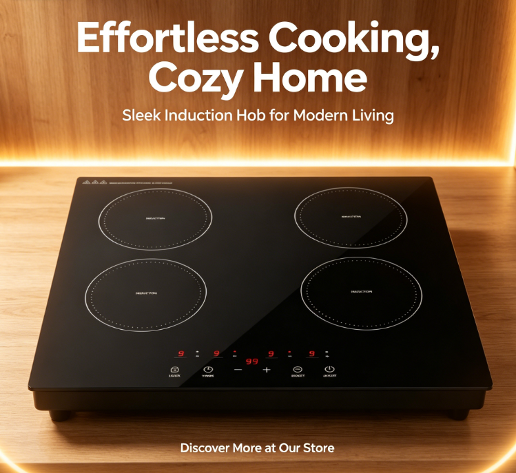 Multi-zone Induction Hob with 4 Cooking Zones, 88-280V, Built-in, Digital Display, Pan Sensor, Auto Shut-off, Black Glass Surfac
