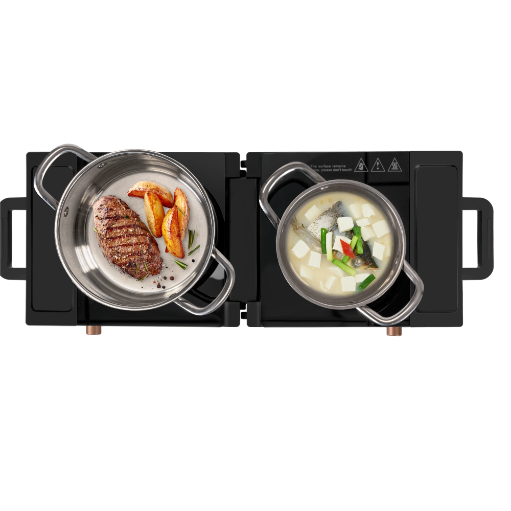 MZD Large Double-burner Black Induction Cooker, Foldable Induction Cooktop, Induction Cooker with Wifi Control