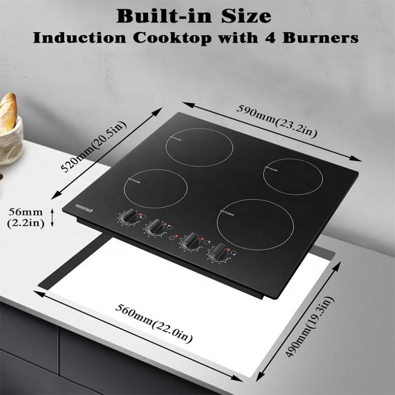 59cm Freezone Built-in Induction Cooker Hob 4 Burner Ceramic Glass Electric Power Source for Household