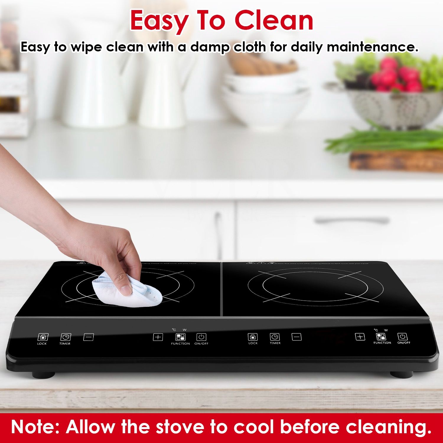 Induction Cooktop 4000W 2 Burner Sensor Touch Portable Electric Cooker with Glass Surface Household Use