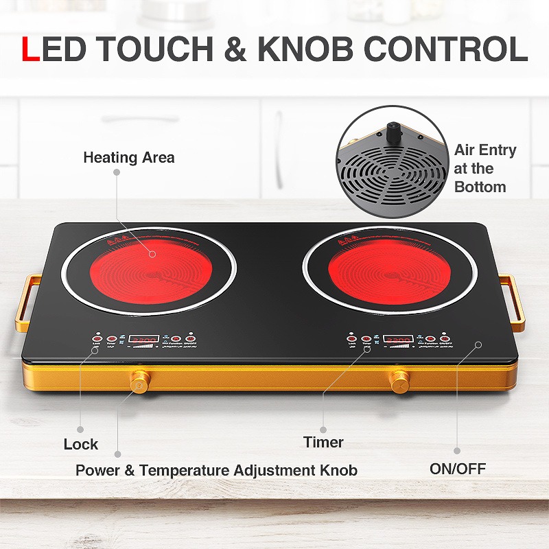 High Quality 3500W 2 Burner Cooktops Double Induction Cookers Electric Stove Radiant Infrared Cooker