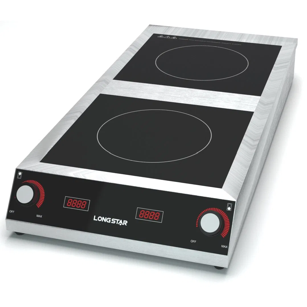 Stainless Steel Body 220V 230V 7000W Commercial Induction Cooker 2 Plate Burner 4 Digital Display