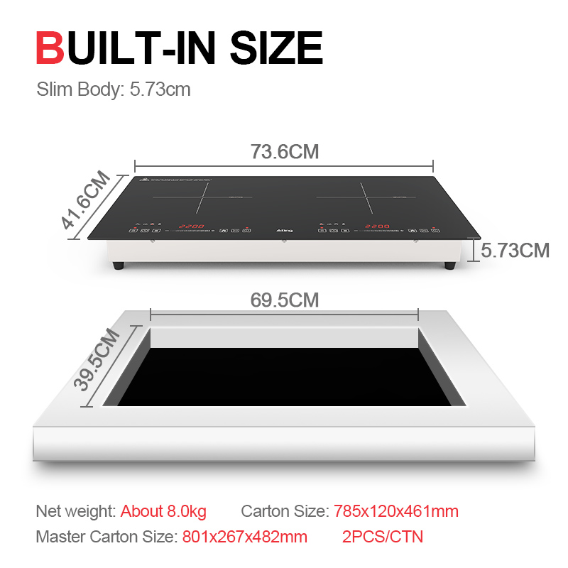 Double Induction Stove 4400W Built-in Electric Induction Hob 2 Burner Induction Cooker