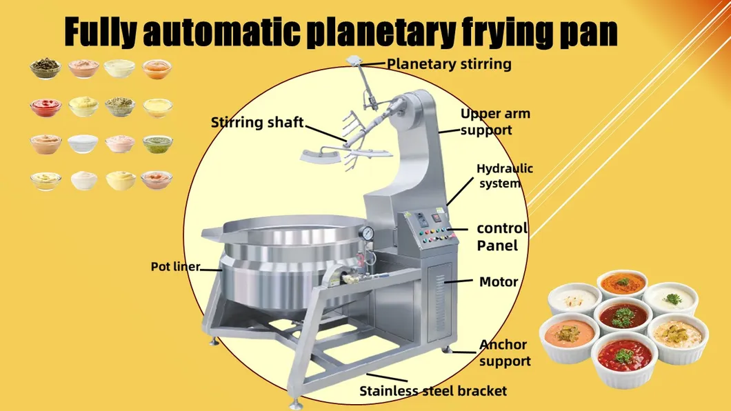 Industrial 100-800L Electric Induction Heating Planetary Jacketed Kettle Sauce Strirring Cooking Machine