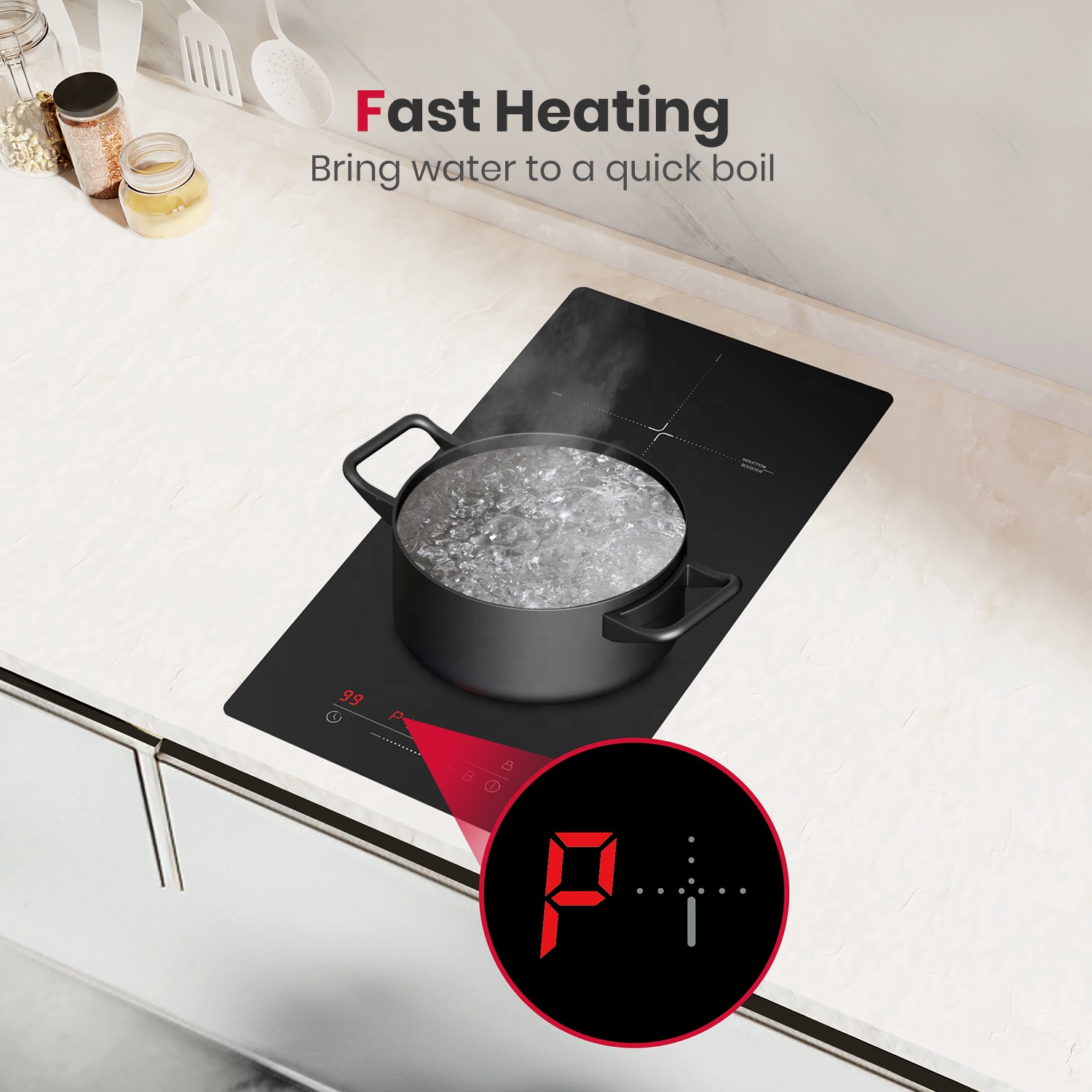JunSky 3500W 12-Inch Ceramic Induction Cooktop Easy Clean Black Built-in Kitchen Appliance for Household Electric Power Source