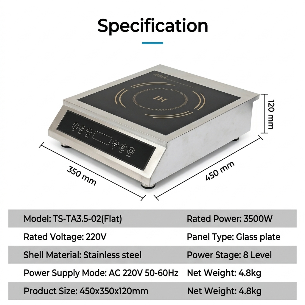 Commercial Kitchen Induction Cooker High-Power 3500W Stainless Steel Waterproof Single Induction Cooker 220V Home Commercial