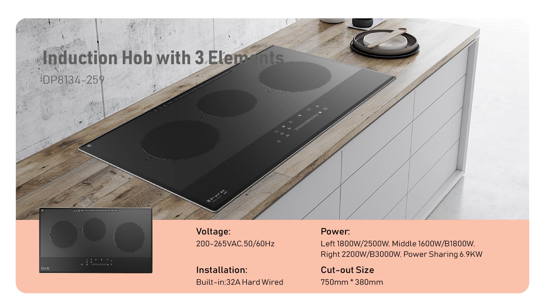 2025 New Design Customizable Induction Cooker 78CM Wholesales APP Control 6900W with WiFi Built-in 3 Burner 220V Kitchen Stove