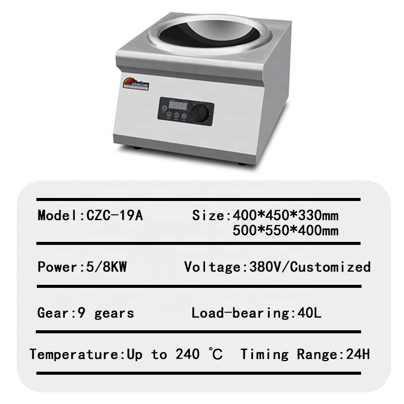 Concave Induction Wok Cooker 5000W Commercial Electromagnetic Ceramic Hob for Restaurant Kitchen