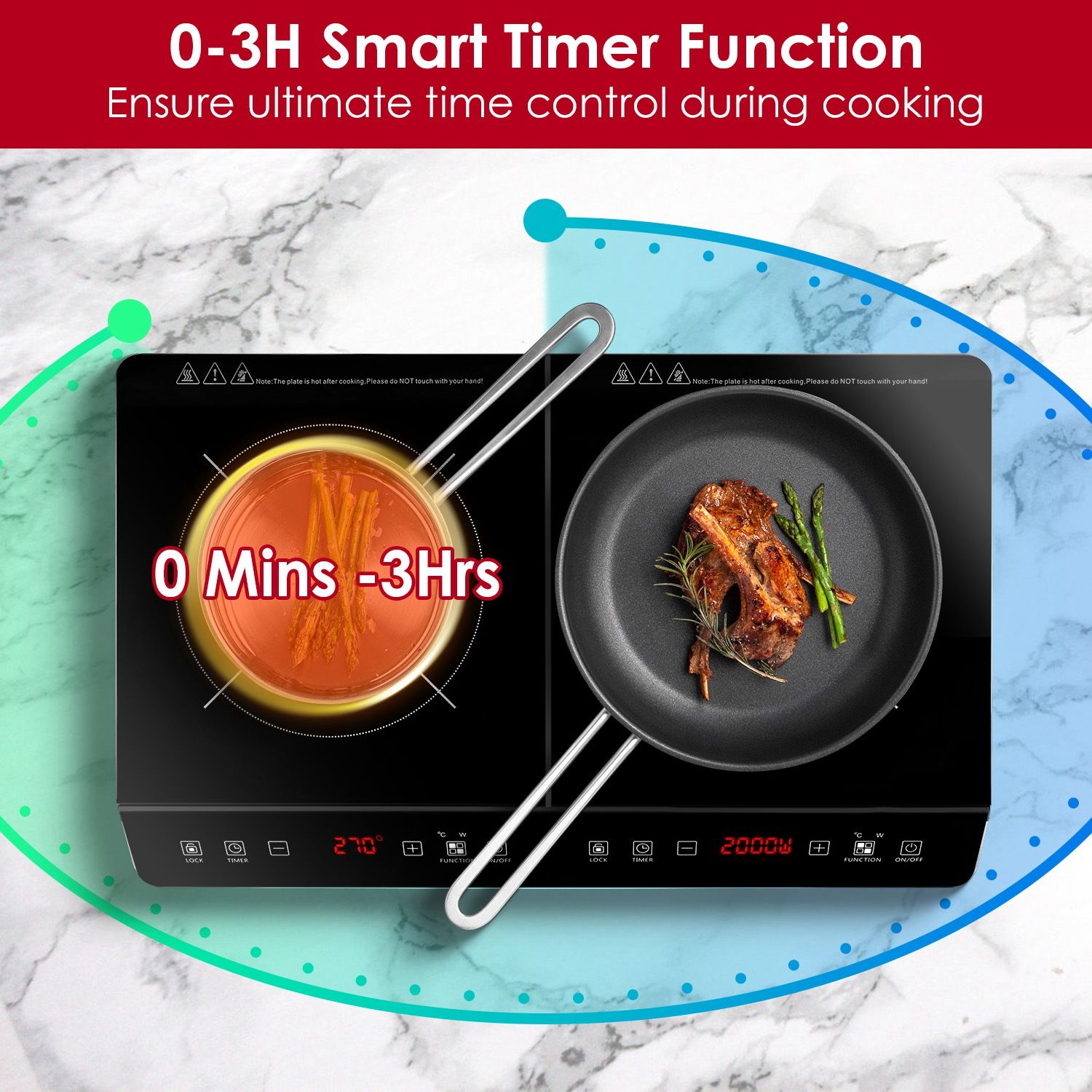 Induction Cooktop 4000W 2 Burner Sensor Touch Portable Electric Cooker with Glass Surface Household Use