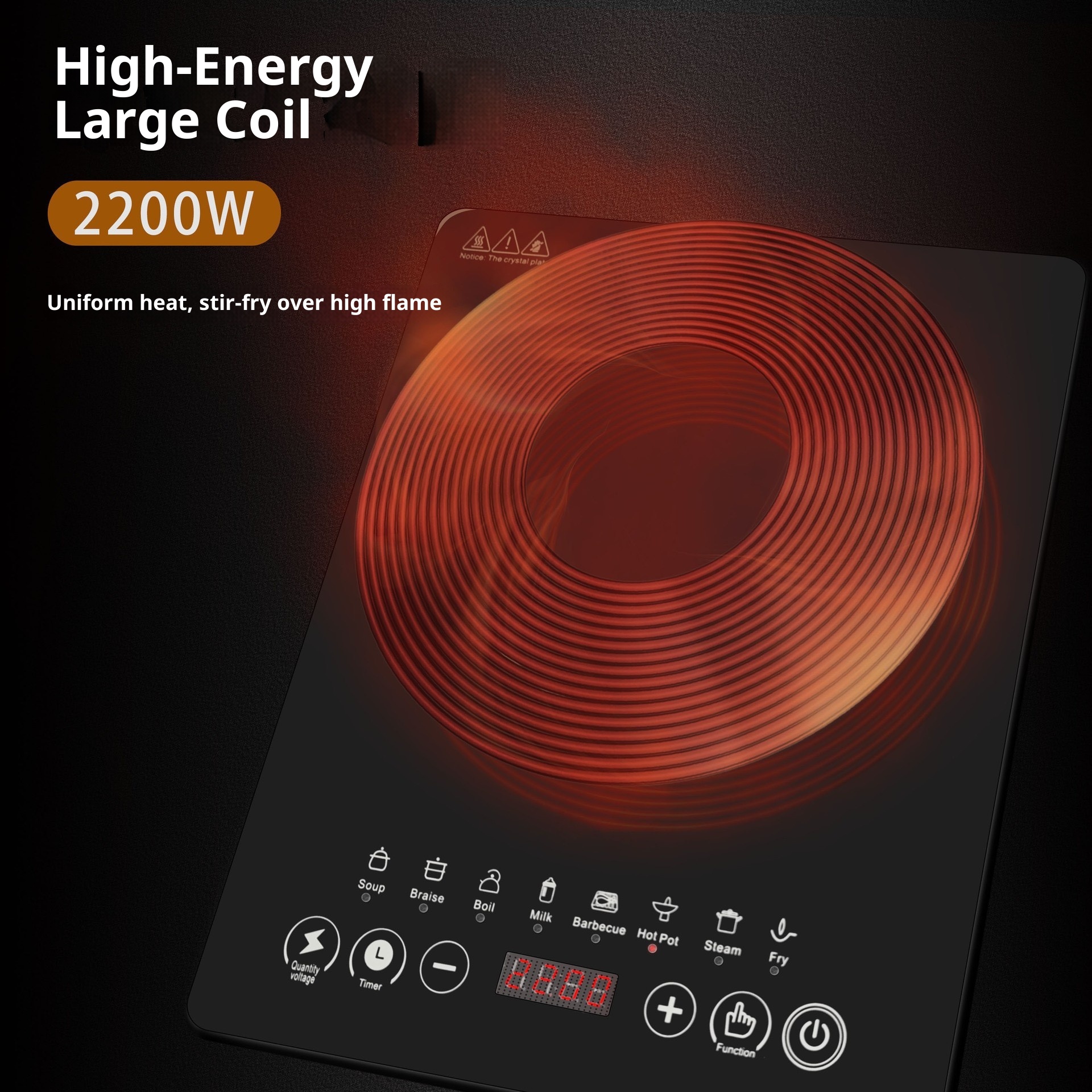 Electric Induction Cooktop Home Use Smart Timer Hot Pot Stir-Fry Stew Multi-Function; 1000W Large Waterproof All-in-One;