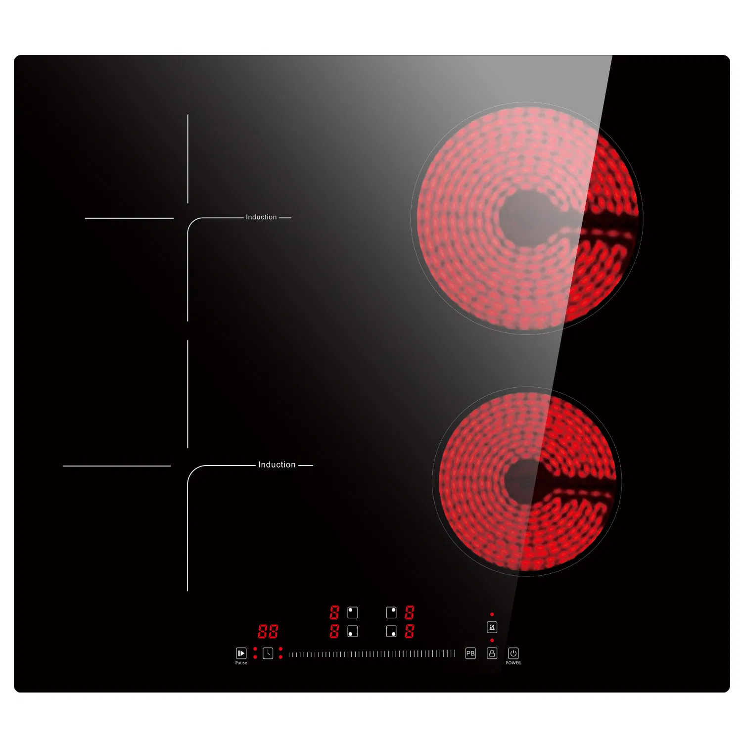 24 Inch European Style 4 Burner Hybrid Stove Double Burner Induction and Double Burner Electric Ceramic