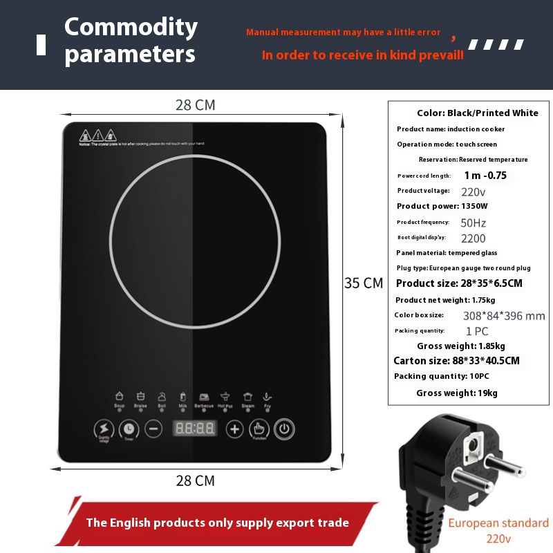 Kitchen Appliances Household Induction Cooker Electric Freestanding Countertop Ceramic Hob Stove 3200W Waterproof Glass Housing