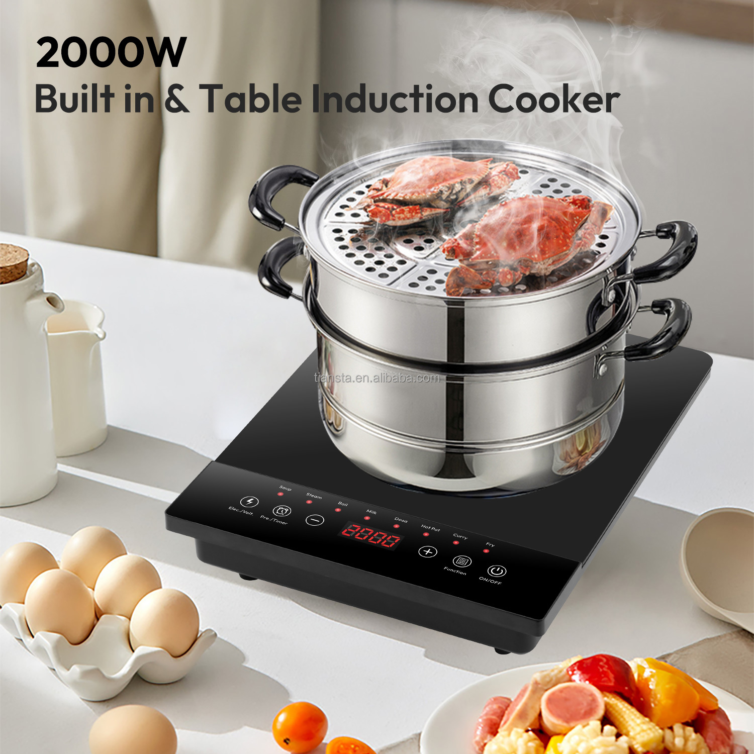 Household Built-in Electric Cooktop 2000W Single Burner Touch Control Induction Cooker Approved with CE Certificate