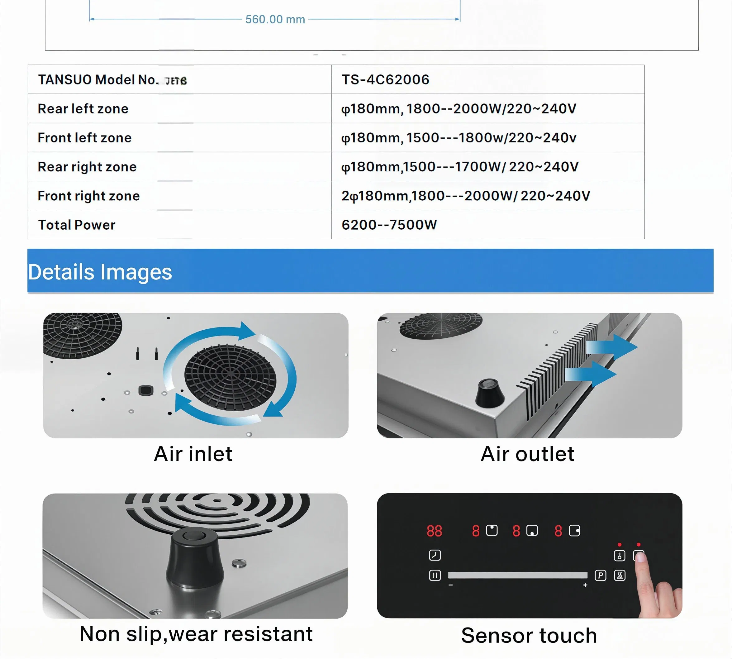 6 Burner Hidden Induction Cooktop