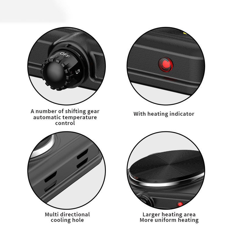 Portable Stainless Steel Electric Stove with Double Solid Hot Plate Cooking Top 1000W 220V Induction Cooker and 2 Burners