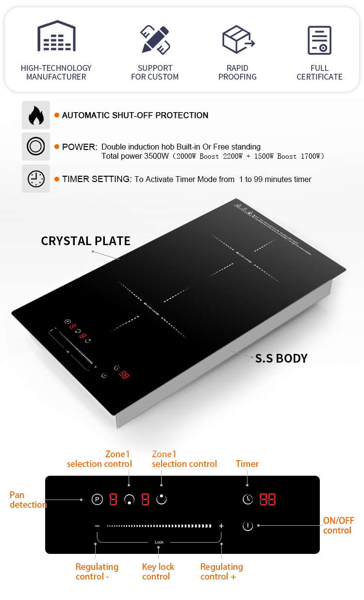 Portable or Built in 2-Burner Induction Cooktop for Home Kitchen Energy-Efficient Faster Cooking Precise Temperature Control Easy Cleaning