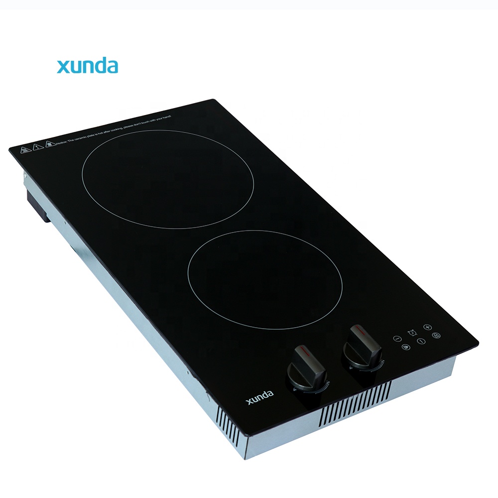 Xunda 30cm 2-Zone Electric Induction Ceramic Cooktop 2-Burner Built-In Hob for Household and Hotel Black Panel Design
