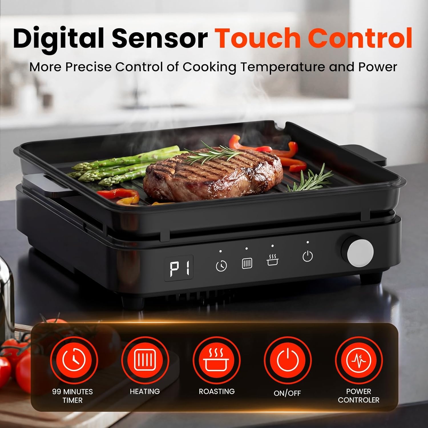 Olayks Portable Induction Cooktop 1500W Touch Control 8 Power Levels 99 Min Timer Easy to Clean Cooking Pot Grill Pan