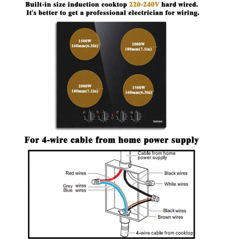 59cm Freezone Built-in Induction Cooker Hob 4 Burner Ceramic Glass Electric Power Source for Household