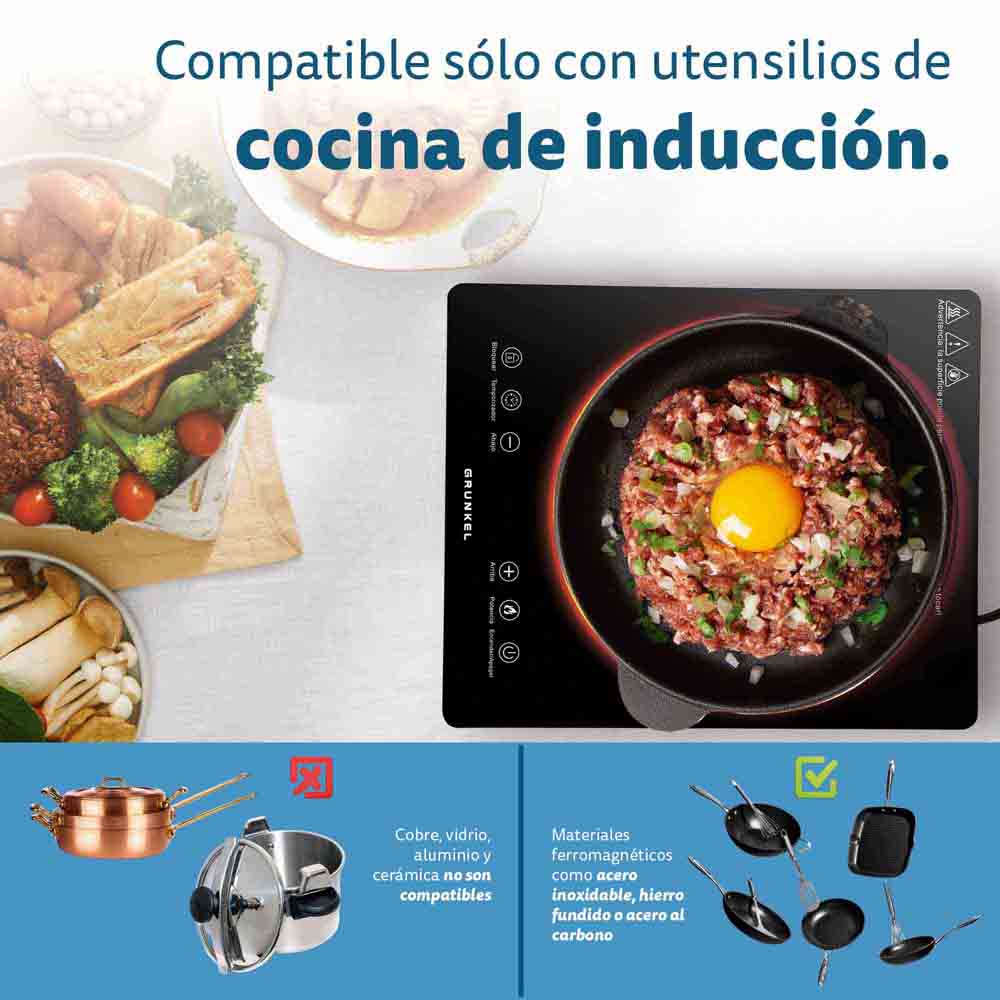 Grunkel Induction Hob 2000W 8 Power Levels Single Touch Control Toughened Glass Panel Household Electric Cooktop Kitchen