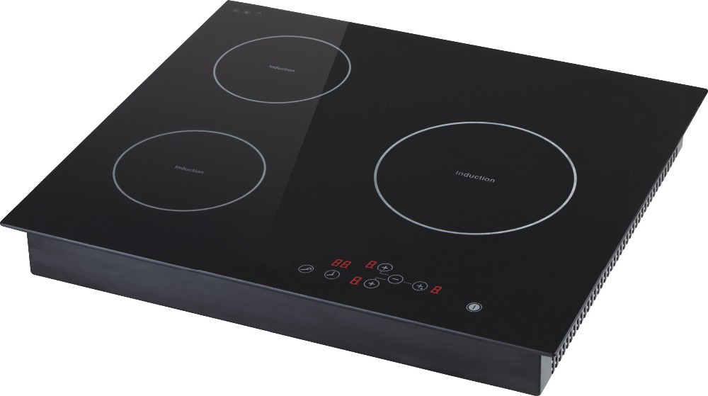 3 Zones Built in Induction Hob 7000W Black Glass Three Burner Induction Cooker with Touch or Slider Control
