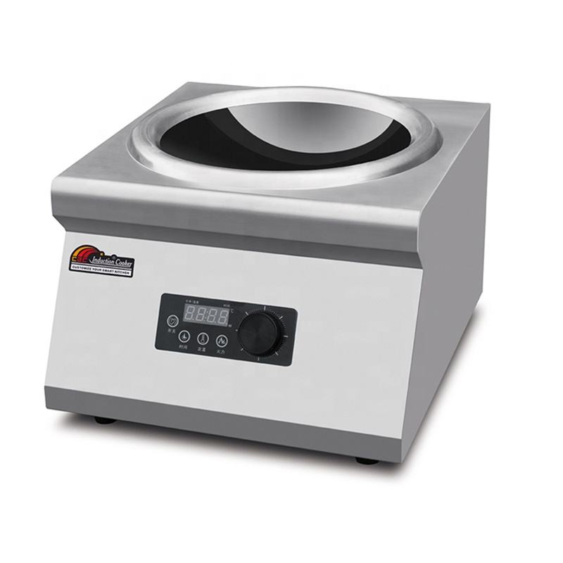 Concave Induction Wok Cooker 5000W Commercial Electromagnetic Ceramic Hob for Restaurant Kitchen