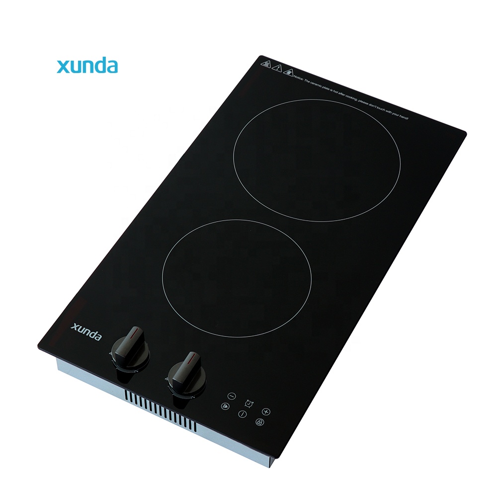 Xunda 30cm 2-Zone Electric Induction Ceramic Cooktop 2-Burner Built-In Hob for Household and Hotel Black Panel Design