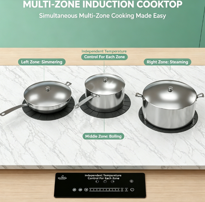 High-Efficiency Electric 3-Burner Invisible Induction Cooker Built-in Touch Control 9 Power Levels Timer Auto Shut-Off RV Ready