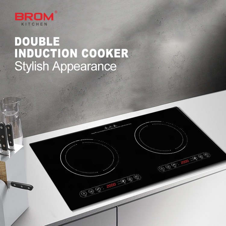 Commercial Built-In Double-Head Electric Cooktop with Crystal Plate 2-Burner Induction Cooker Multi-Function for Pots