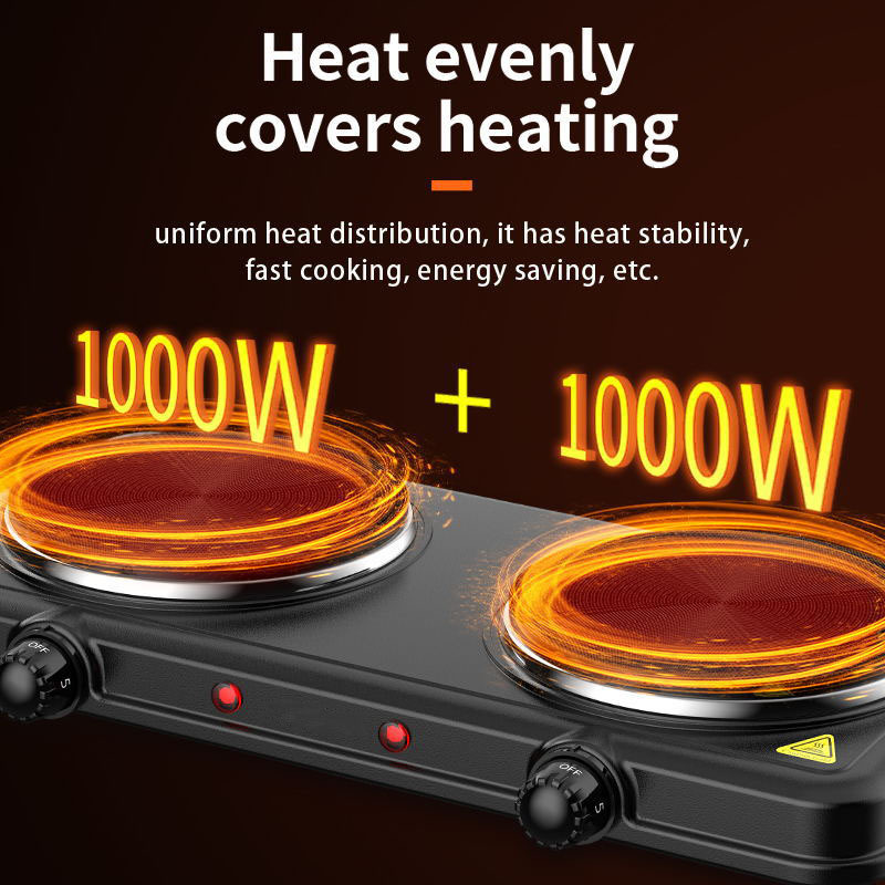 Portable Stainless Steel Electric Stove with Double Solid Hot Plate Cooking Top 1000W 220V Induction Cooker and 2 Burners